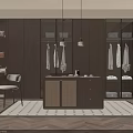 Luxury Modern Glass Doors Walk In Wardrobe With Dressing Table And Central Storage Island