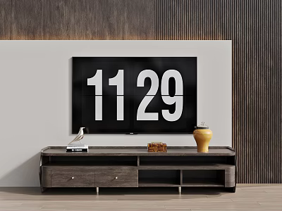 Modern Wooden TV Stand With TV Screen Decorative Vase Books And Storage Drawers 3d model