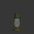 Vintage Green Kerosene Lamp With Metal Frame Glass Shade Handle And Rusted Base
