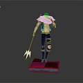 3D Character Model With Pink Hair Black Outfit And Spiked Weapon On Pink Platform