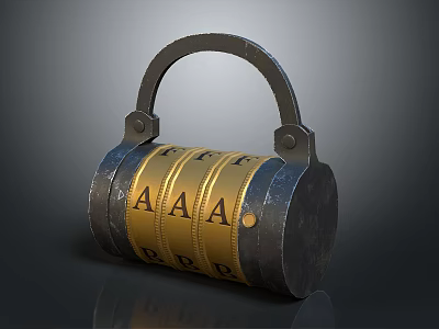 Vintage Metal Door Handle With Combination Lock Design Featuring Golden Dials And Letters 3d model