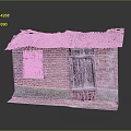 Small Old House Model With Broken Roof Tiles Red Brick Walls And Wooden Door