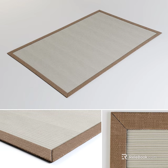 Square Rug With Light Gray Surface And Brown Border Woven Textured Design 3d model