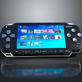 Sony PSP Portable Gaming Console with Screen Displaying Game Icons and Control Buttons