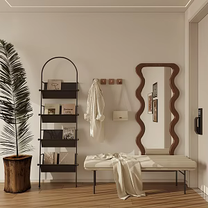 Clothes Hanging Rod Full-length Mirror Shoe Changing Stool Bookshelf Potted Plant 3d model