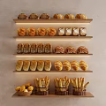 Various Bread Varieties Arranged On Wooden Shelves For Wall