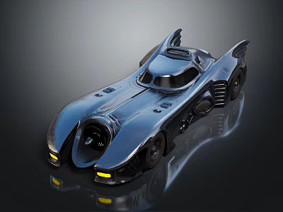 Sleek Batmobile With Bat Wing Design And Yellow Headlights On Metallic Finish 3d model