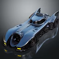 Sleek Batmobile With Bat Wing Design And Yellow Headlights On Metallic Finish