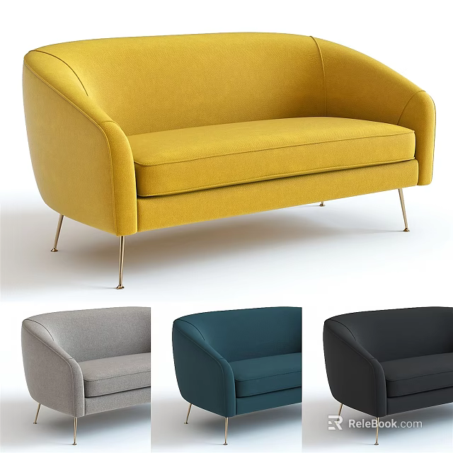 Modern Multi Seat Sofa With Velvet Upholstery Metal Legs And Multiple Colors 3d model 