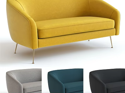 Modern Multi Seat Sofa With Velvet Upholstery Metal Legs And Multiple Colors 3d model