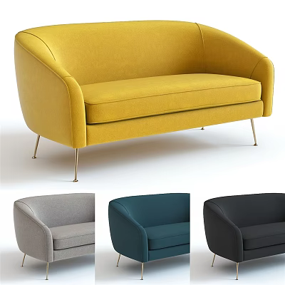 Modern Multi Seat Sofa With Velvet Upholstery Metal Legs And Multiple Colors 3d model