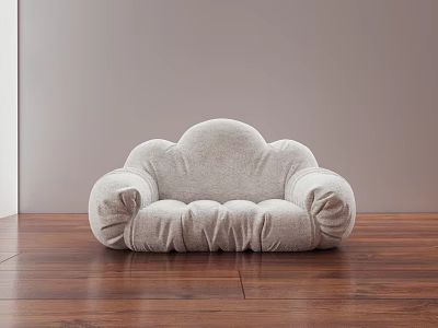 Light Gray Cloud Shaped Lazy Sofa On Wooden Floor With Neutral Wall 3d model