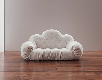 Light Gray Cloud Shaped Lazy Sofa On Wooden Floor With Neutral Wall 3d model