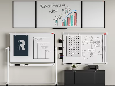 School Marker Boards With Charts Diagrams 2025 Data And Wall Mounted Stand Designs 3d model
