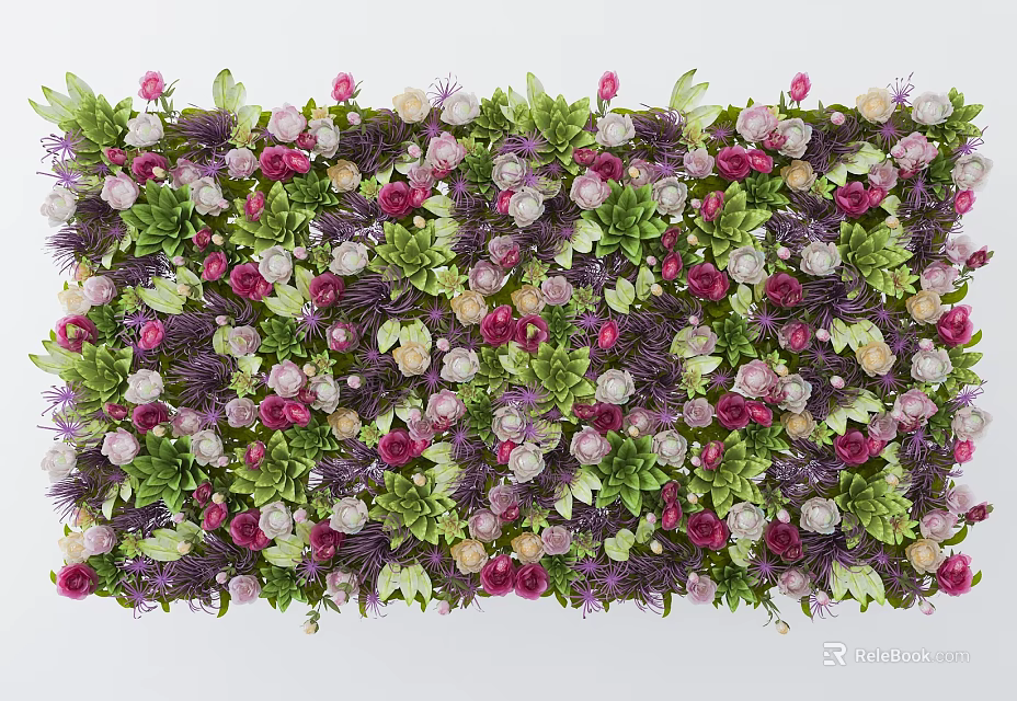 Living Plant Wall with Lush Greenery and Colorful Flowers for Indoor Decorative Use 3d model 