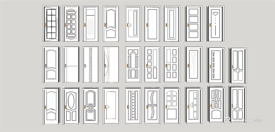Various Hinged Door Designs For Home Interior With Different Panel Styles 3d model 