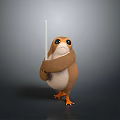 Cute Small Brown Game Movie Character With Big Eyes Orange Feet Holding White Stick