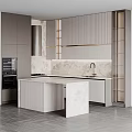 Modern Kitchen With Sleek Cabinets Island Marble Backsplash And Appliances