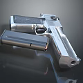 Silver Metal Pistol With Detachable Magazine Shiny Body Design On Dark Background