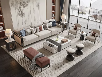 New Chinese Sofa Coffee Table Combination 3d model