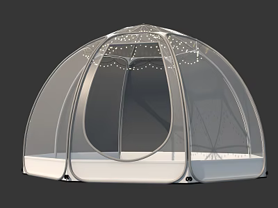 Transparent Dome Tent With Fairy Lights And White Base Structure 3d model