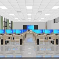 School Modern Computer Classroom With Multiple Computers Desks And Large Interactive Screen 3d model