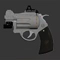 Silver Revolver With Black Sight Wooden Grip And Reflective Surface On Dark Background