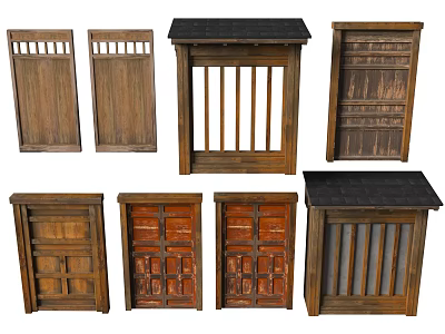 Vintage Wooden Decorative Panels With Various Lattice Patterns And Black Top Styles 3d model