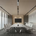Modern Conference Room Interior With Large Windows Long Table White Chairs And TV