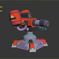 Red Turret Weapon Featuring Flame Logo Gray Barrel And Purple Red Base 3d model