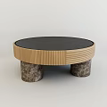 Round Coffee Table With Black Tabletop Wooden Frame And Marble Legs 3d model