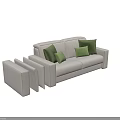 Modern Light Beige Two Seater Sofa With Green Cushions And Armrests Design 3d model