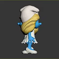 Blue Smurf Character Toy Figure With Front Back View Blonde Hair White Dress Hat