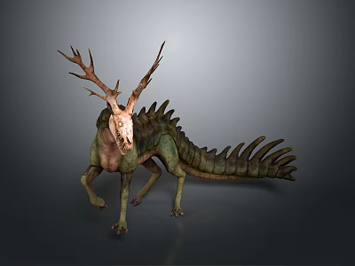 Mythical Creature Character With Antlered Head Scaled Body And Long Tail 3d model