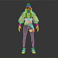 Stylish 3D Street Character Wearing Green Hat Yellow Purple Jacket Sunglasses and Green Fanny Pack
