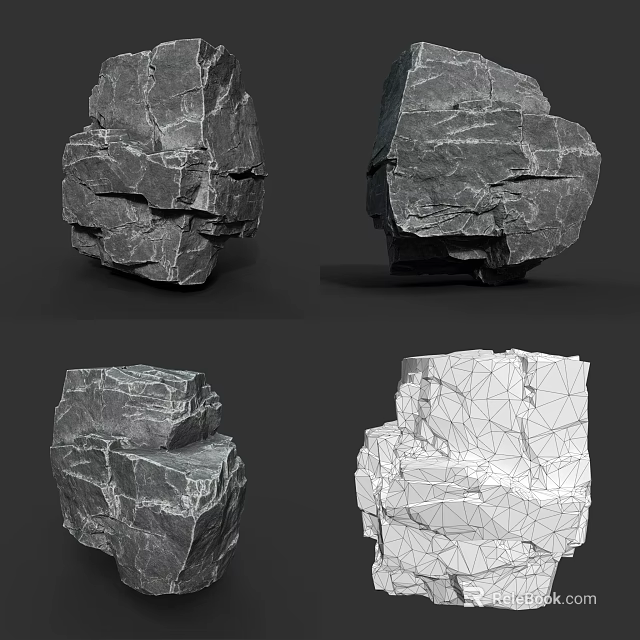 Detailed Stone and Wood 3D Models with Textured Surfaces and Realistic Rendering Views 3d model 