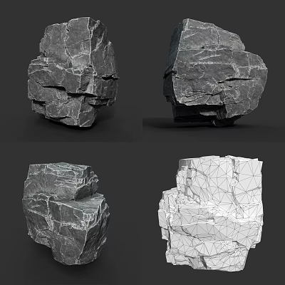 Detailed Stone and Wood 3D Models with Textured Surfaces and Realistic Rendering Views 3d model