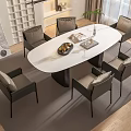Modern Oval Dining Table Set With White Tabletop And Gray Chairs In Interior 3d model