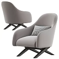 Modern Gray Fabric Single Sofa With Textured Pillow And Cross Wooden Legs