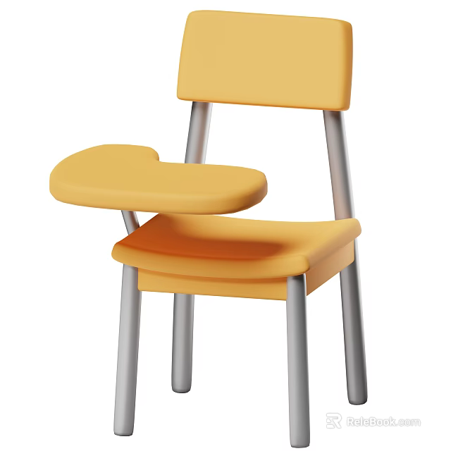 Yellow Single Chair With Heart Shaped Small Table And Silver Metal Frame 3d model 