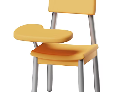 Yellow Single Chair With Heart Shaped Small Table And Silver Metal Frame 3d model