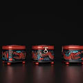 Traditional Ornamental Decor Set With Three Dragon Patterned Boxes Red Lids Black Bodies Red Feet