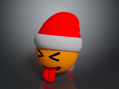 Funny Emoji With Red Santa Hat Winking Eyes And Sticking Tongue 3d model
