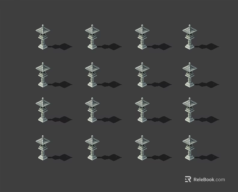 Multiple Japanese Lantern Style Outdoor Lights Grid Arranged On Gray Background With Shadows 3d model 