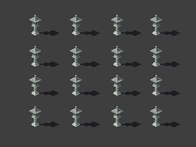 Multiple Japanese Lantern Style Outdoor Lights Grid Arranged On Gray Background With Shadows 3d model