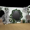 Animal Theme Party Decor with Balloons Green Plants and Wooden Elements Zebra Elephant Giraffe Cutouts