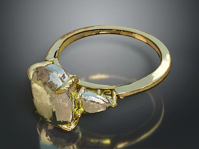 Elegant Gold Ring With Large Gemstone And Small Accent Stones Design 3d model