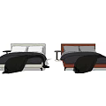 Double Bed with Light and Dark Headboards Side Tables Pillows and Blankets 3d model
