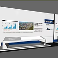 Modern Circular Exhibition Hall with Blue Ceiling Glass Walls and Display Platform