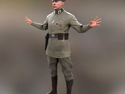 Man in Military Uniform Standing With Arms Outstretched and Upright Posture 3d model